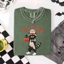 Large Moss Dark Green Raccoon Trick Or Treat Halloween Spooky Nighttime Illustration Artwork Comfort Colors Tee