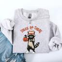 XL Ash Light Gray Raccoon Trick Or Treat Halloween Spooky Cozy Nighttime Autumn Theme Seasonal Fun Sweatshirt