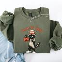 Large Military Green Raccoon Trick Or Treat Halloween Spooky Cozy Nighttime Autumn Theme Seasonal Fun Sweatshirt