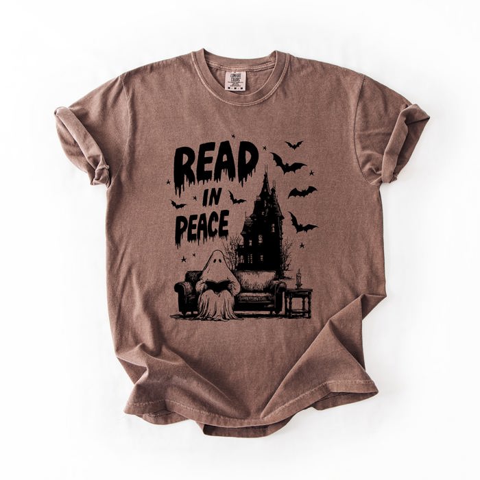 Read In Peace Ghost Haunted Halloween Spooky Bookish Library BookTok Comfort Colors Tee