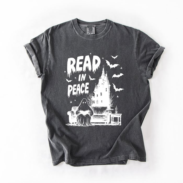 Read In Peace Ghost Haunted Halloween Spooky Bookish Library BookTok Comfort Colors Tee