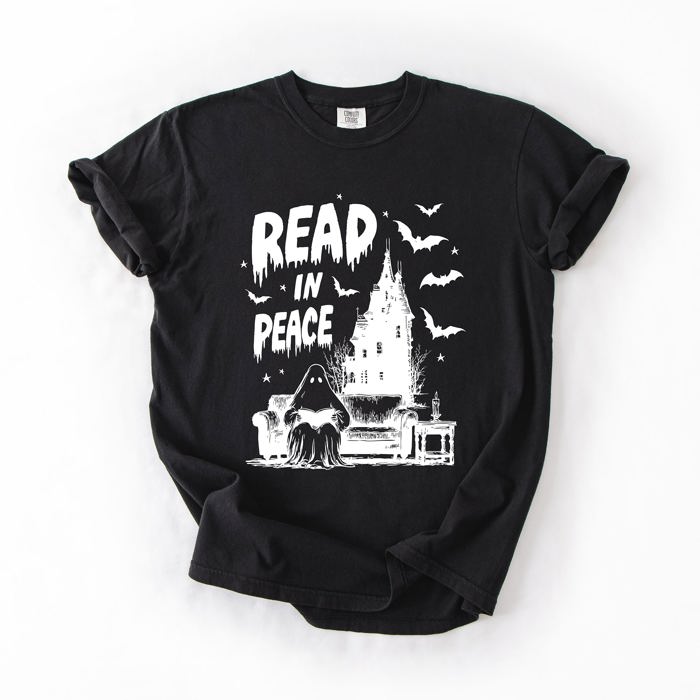 Read In Peace Ghost Haunted Halloween Spooky Bookish Library BookTok Comfort Colors Tee