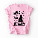Medium Blossom Light Pink Read In Peace Ghost Haunted Halloween Spooky Bookish Library BookTok Comfort Colors Tee