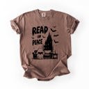 Small Espresso Read In Peace Ghost Haunted Halloween Spooky Bookish Library BookTok Comfort Colors Tee