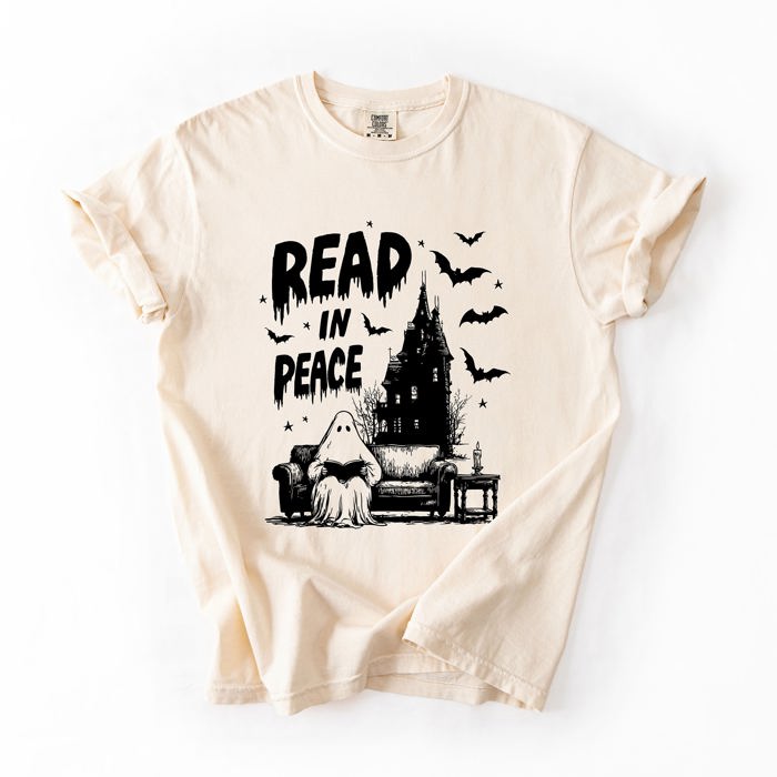 Read In Peace Ghost Haunted Halloween Spooky Bookish Library BookTok Comfort Colors Tee