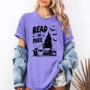 Large Violet Purple Read In Peace Ghost Haunted Halloween Spooky Bookish Library BookTok Comfort Colors Tee