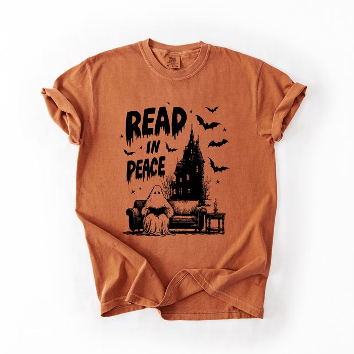 Read In Peace Ghost Haunted Halloween Spooky Bookish Library BookTok Comfort Colors Tee