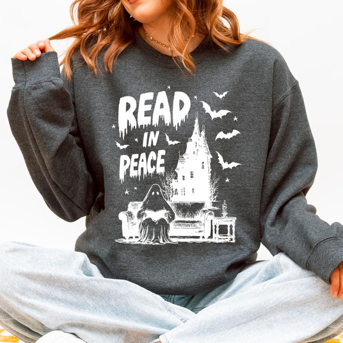 Read In Peace Ghost Haunted Halloween Spooky Bookish Library Booktok Graphic Sweatshirt