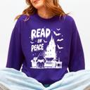 Medium Purple Read In Peace Ghost Haunted Halloween Spooky Bookish Library Booktok Graphic Sweatshirt