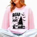 XL Light Pink Read In Peace Ghost Haunted Halloween Spooky Bookish Library Booktok Graphic Sweatshirt
