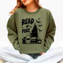 XXXL Military Green Read In Peace Ghost Haunted Halloween Spooky Bookish Library Booktok Graphic Sweatshirt
