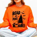Small Orange Read In Peace Ghost Haunted Halloween Spooky Bookish Library Booktok Graphic Sweatshirt