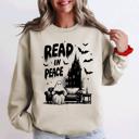 XXL Sand Read In Peace Ghost Haunted Halloween Spooky Bookish Library Booktok Graphic Sweatshirt