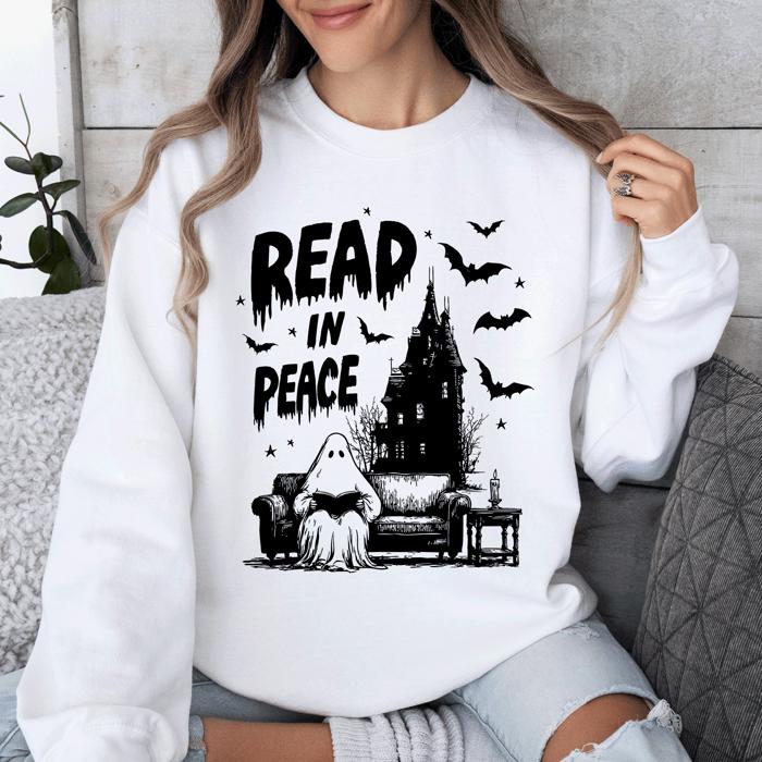 Read In Peace Ghost Haunted Halloween Spooky Bookish Library Booktok Graphic Sweatshirt