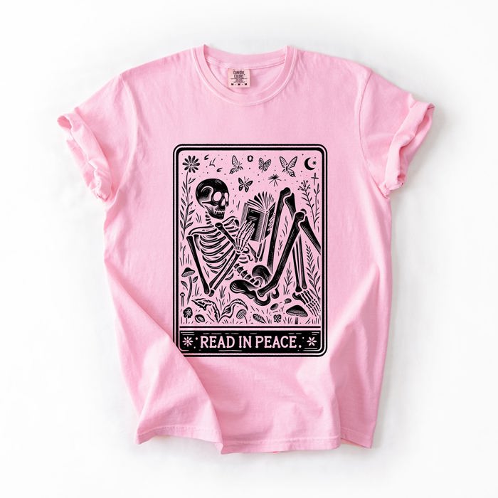 Read In Peace Halloween Skeleton Tarot Books Library Spooky Edition Comfort Colors Tee