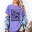 XL Violet Purple Read In Peace Halloween Skeleton Tarot Books Library Spooky Edition Comfort Colors Tee