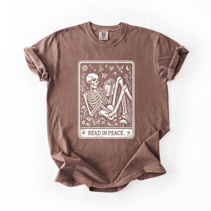 Read In Peace Halloween Skeleton Tarot Books Library Spooky Edition Comfort Colors Tee
