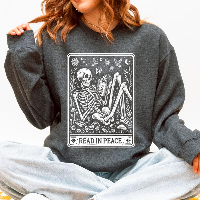 Read In Peace Halloween Skeleton Tarot Books Library Collection Graphic Sweatshirt