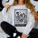 XXXL Ash Light Gray Read In Peace Halloween Skeleton Tarot Books Library Collection Graphic Sweatshirt
