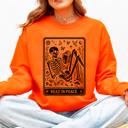 XXXL Orange Read In Peace Halloween Skeleton Tarot Books Library Collection Graphic Sweatshirt