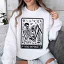 XL White Read In Peace Halloween Skeleton Tarot Books Library Collection Graphic Sweatshirt