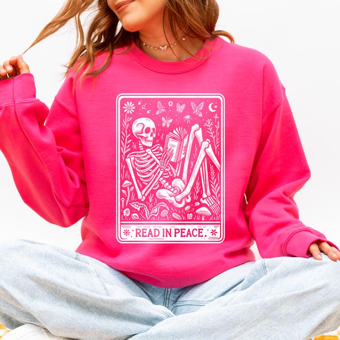 Read In Peace Halloween Skeleton Tarot Books Library Collection Graphic Sweatshirt