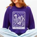 Small Purple Read In Peace Halloween Skeleton Tarot Books Library Collection Graphic Sweatshirt