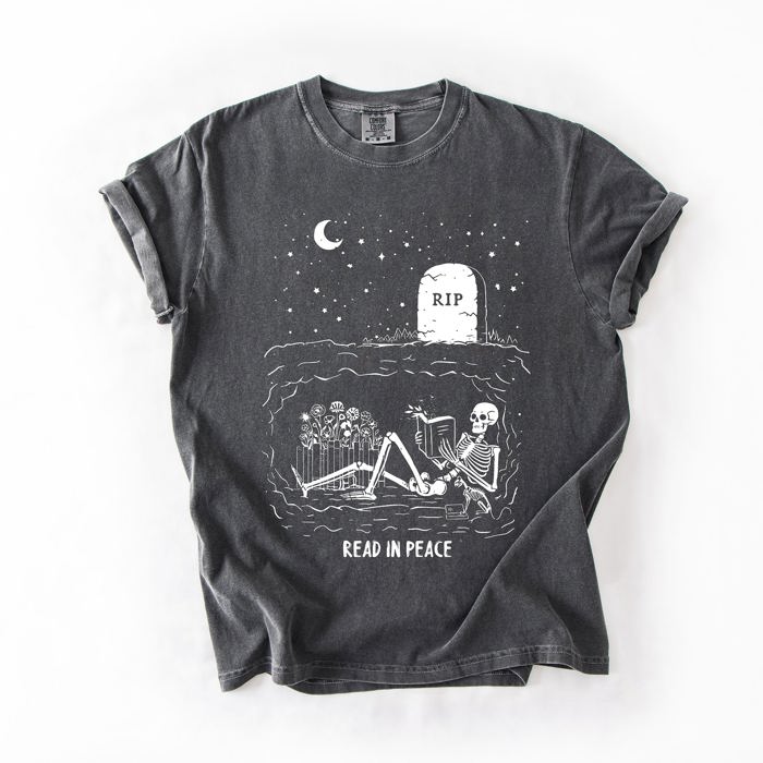 Read In Peace Skeleton RIP Halloween Booktok Bookish Library Edition Comfort Colors Tee