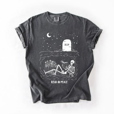 Read In Peace Skeleton RIP Halloween Booktok Bookish Library Edition Comfort Colors Tee