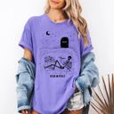 Medium Violet Purple Read In Peace Skeleton RIP Halloween Booktok Bookish Library Edition Comfort Colors Tee
