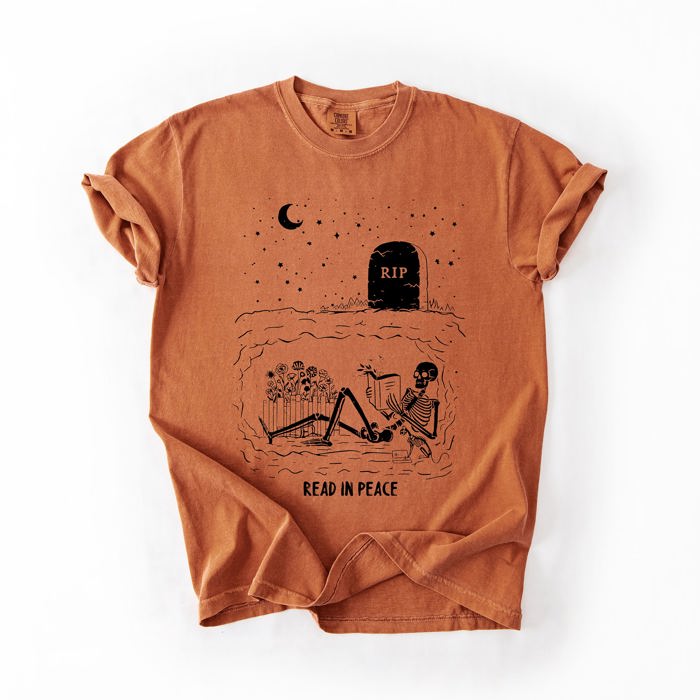 Read In Peace Skeleton RIP Halloween Booktok Bookish Library Edition Comfort Colors Tee