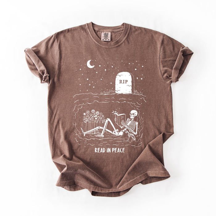 Read In Peace Skeleton RIP Halloween Booktok Bookish Library Edition Comfort Colors Tee