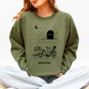 XXL Military Green Read In Peace Skeleton RIP Halloween Booktok Bookish Library Novel Lover Graphic Sweatshirt