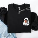 Large Black Reading Ghost Cat Funny Halloween Book Library Spooky Cozy Night Pocket Sweatshirt