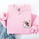 XL Light Pink Reading Ghost Cat Funny Halloween Book Library Spooky Cozy Night Pocket Sweatshirt