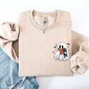 XL Sand Reading Ghost Cat Funny Halloween Book Library Spooky Cozy Night Pocket Sweatshirt