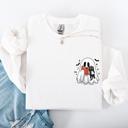Small White Reading Ghost Cat Funny Halloween Book Library Spooky Cozy Night Pocket Sweatshirt