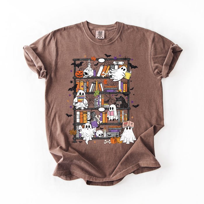Reading Ghosts Bookish Library Spooky Halloween Booktok Classic Literary Lovers Cozy Comfort Colors Tee