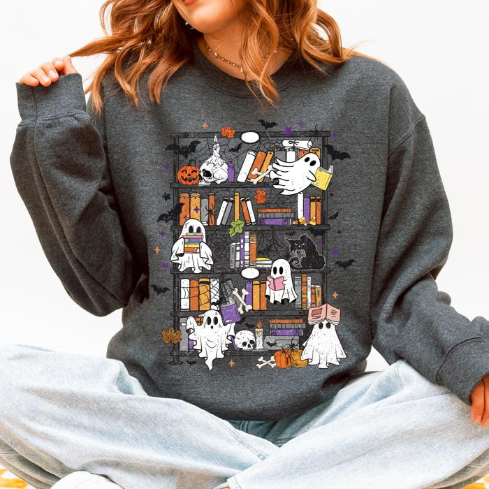 Reading Ghosts Bookish Library Spooky Halloween BookTok Cozy Seasonal Graphic Sweatshirt