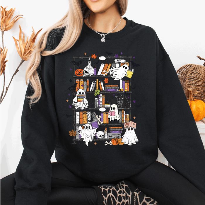 Reading Ghosts Bookish Library Spooky Halloween BookTok Cozy Seasonal Graphic Sweatshirt