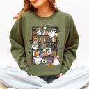 XL Military Green Reading Ghosts Bookish Library Spooky Halloween BookTok Cozy Seasonal Graphic Sweatshirt