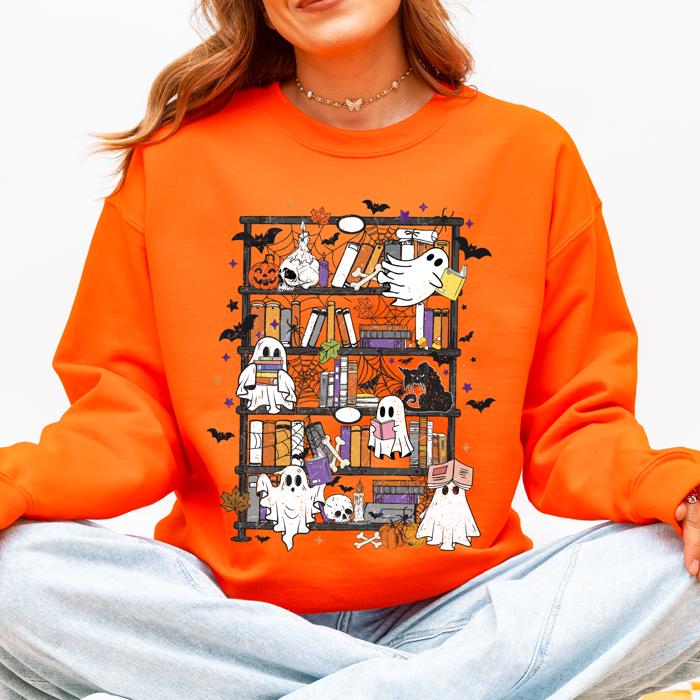 Reading Ghosts Bookish Library Spooky Halloween BookTok Cozy Seasonal Graphic Sweatshirt
