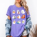 XL Violet Purple Reading Ghosts Halloween Library Books Scene Artwork Print Collection Comfort Colors Tee