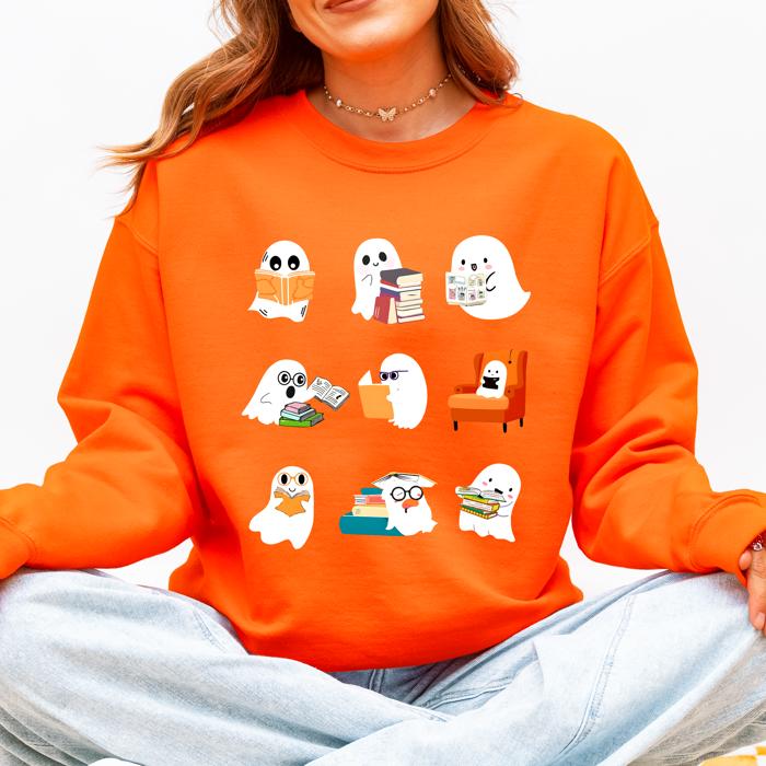 Reading Ghosts Halloween Library Books Cozy Night In Vintage Deluxe Graphic Sweatshirt