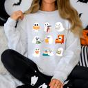 XXXL Ash Light Gray Reading Ghosts Halloween Library Books Cozy Night In Vintage Deluxe Graphic Sweatshirt