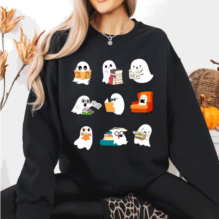 Reading Ghosts Halloween Library Books Cozy Night In Vintage Deluxe Graphic Sweatshirt
