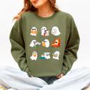 XXL Military Green Reading Ghosts Halloween Library Books Cozy Night In Vintage Deluxe Graphic Sweatshirt