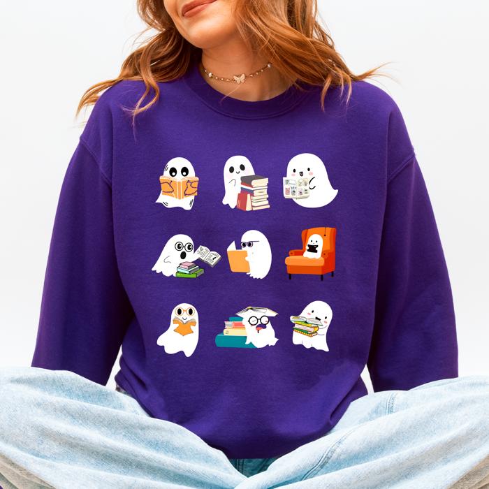 Reading Ghosts Halloween Library Books Cozy Night In Vintage Deluxe Graphic Sweatshirt