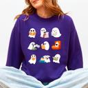 XL Purple Reading Ghosts Halloween Library Books Cozy Night In Vintage Deluxe Graphic Sweatshirt