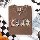 Small Espresso Reading Ghosts, Witches, Wizards Halloween Night Book Lovers Illustration Comfort Colors Tee